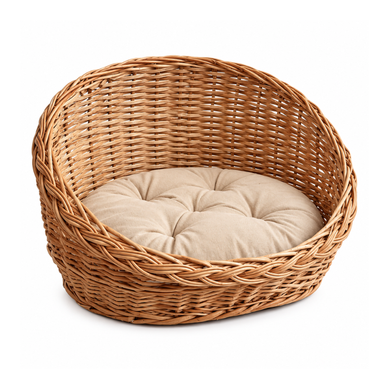 Willow Dog Bed with Beige Cushion.