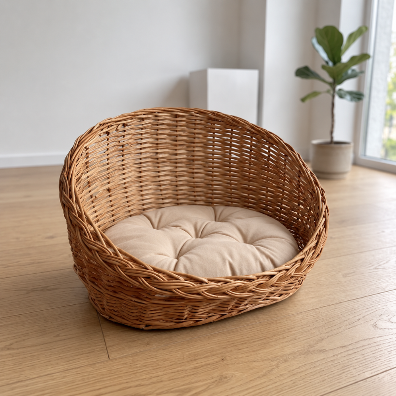 Willow Dog Bed with Beige Cushion.