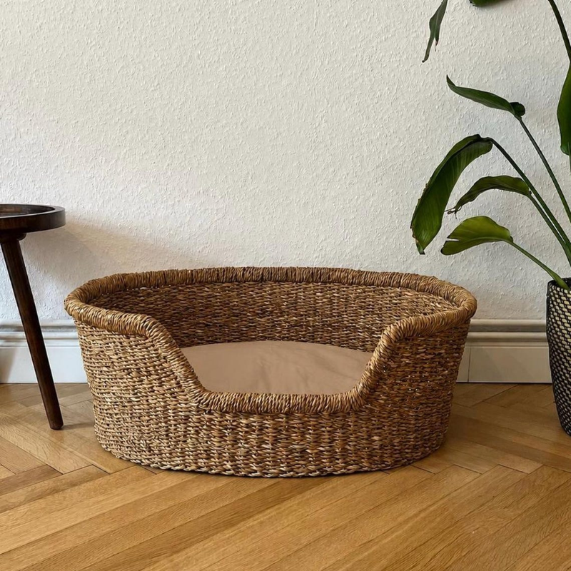Seagrass Dog Bed with Cushion.