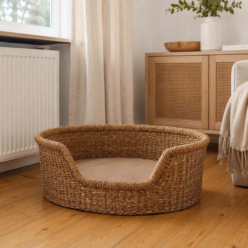 Seagrass Dog Bed with Cushion.
