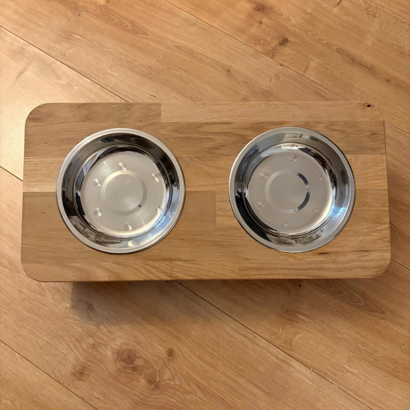 Elevated Oak Cat Feeding Station.
