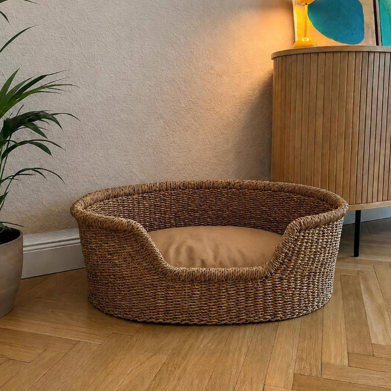 Seagrass Dog Bed with Cushion.