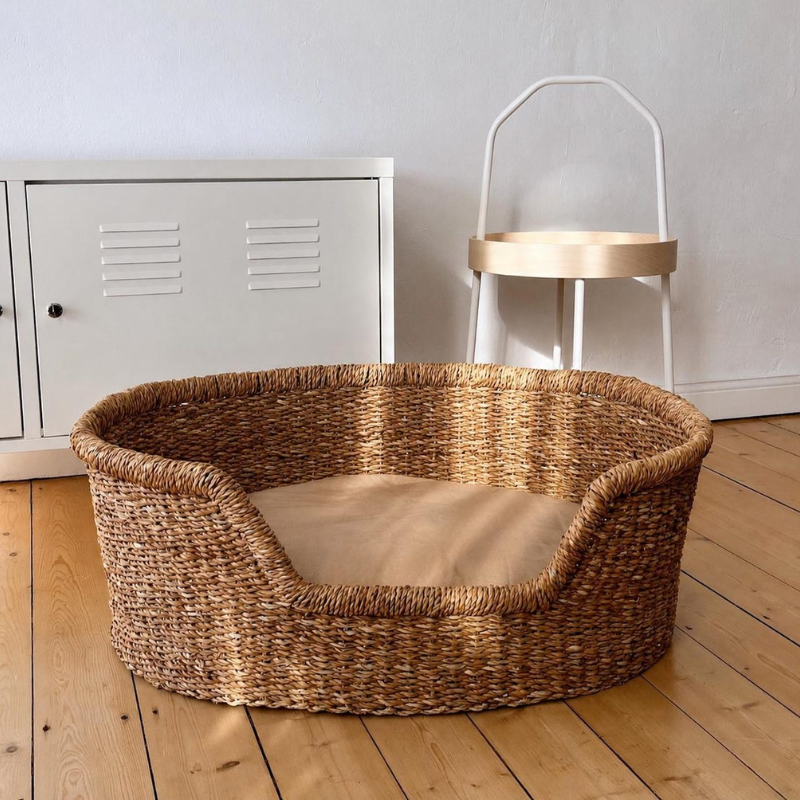 Seagrass Dog Bed with Cushion.