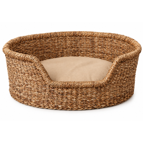 Seagrass Dog Bed with Cushion.