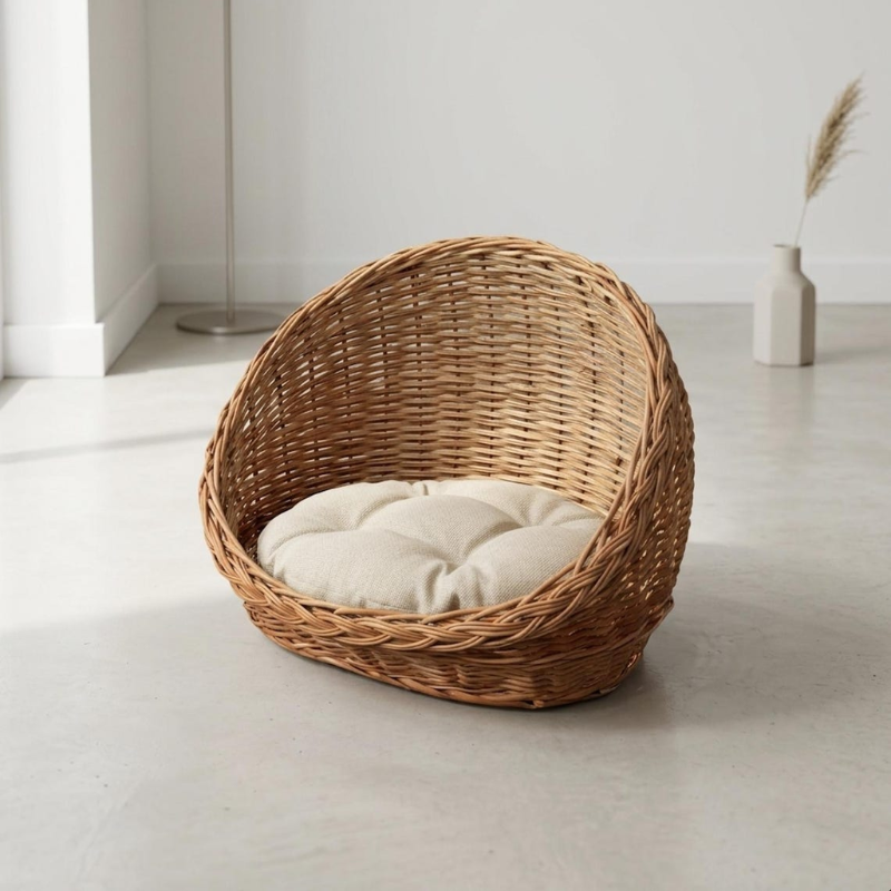 Willow Dog Bed with Beige Cushion.