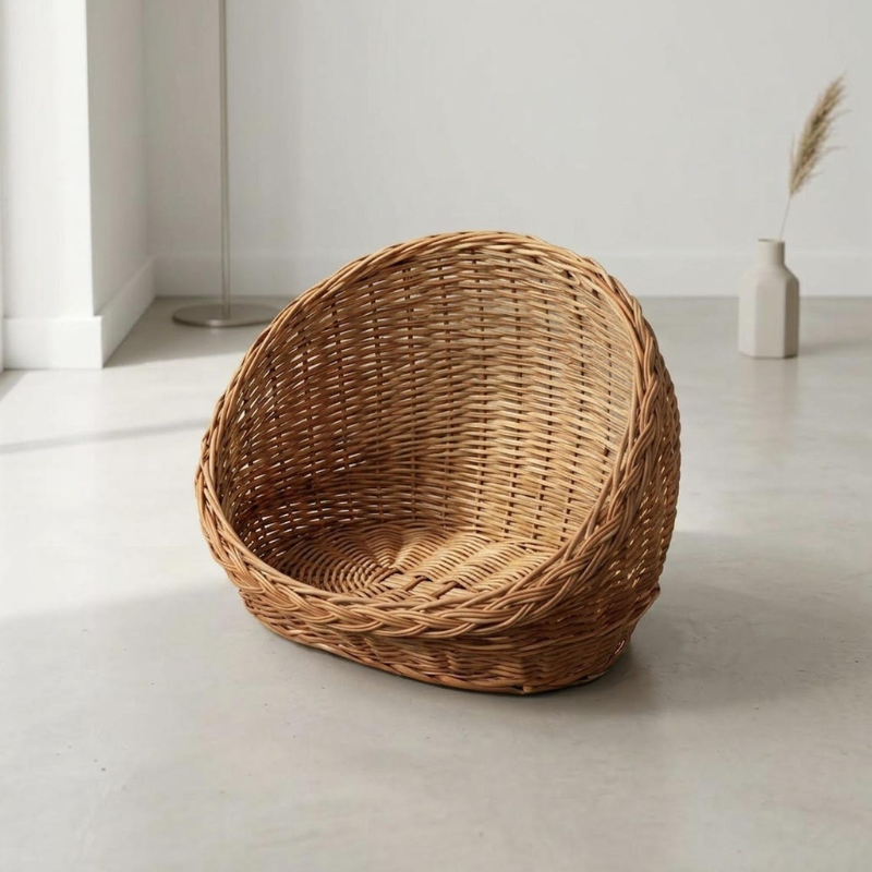 Willow Dog Bed with Beige Cushion.