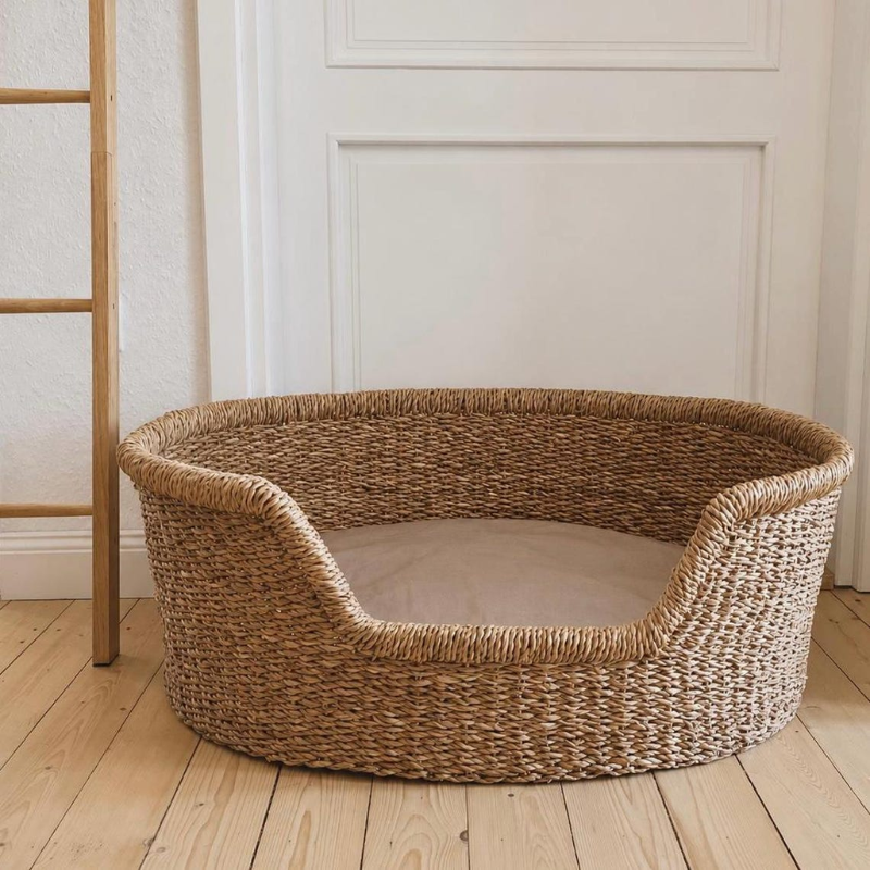 Seagrass Dog Bed with Cushion.