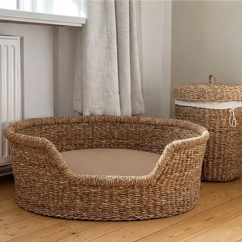 Seagrass Dog Bed with Cushion.