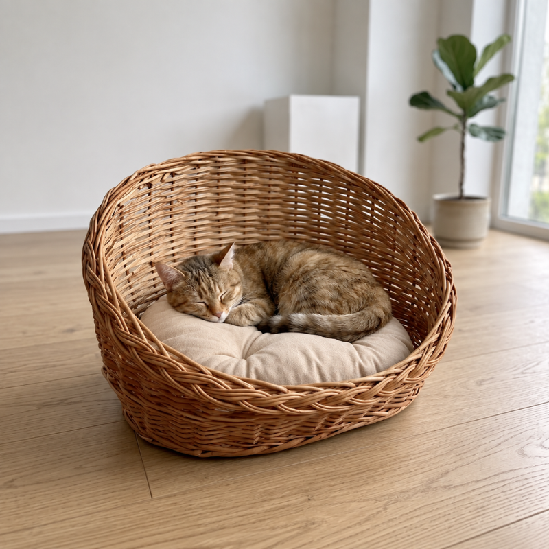 Willow Dog Bed with Beige Cushion.