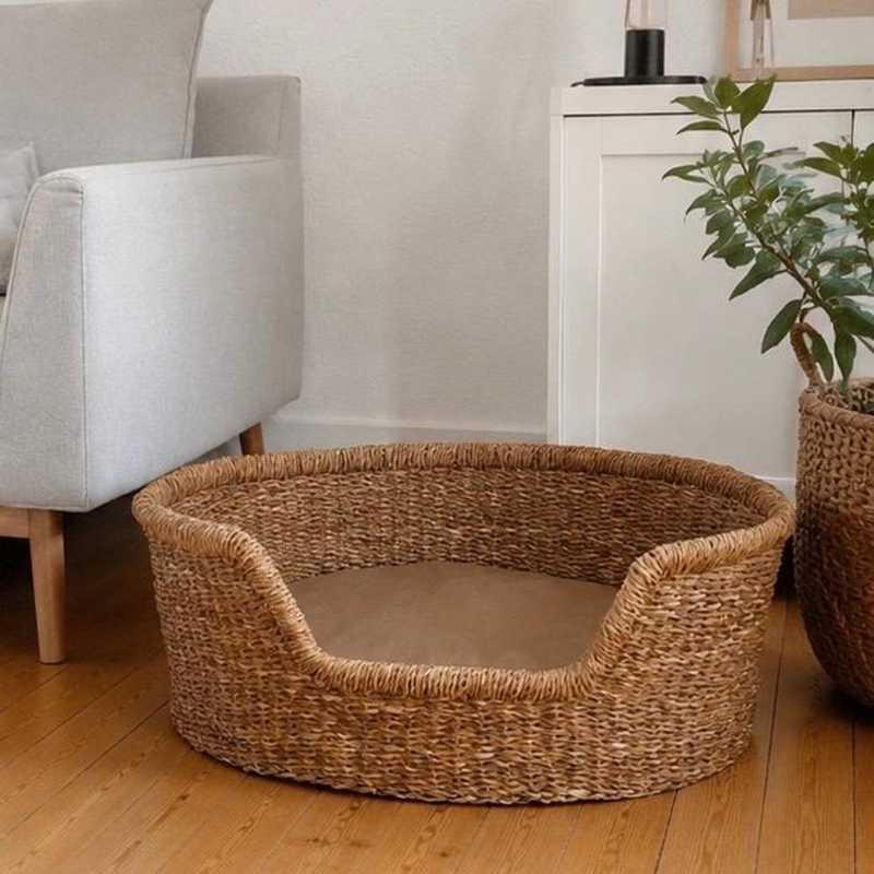 Seagrass Dog Bed with Cushion.